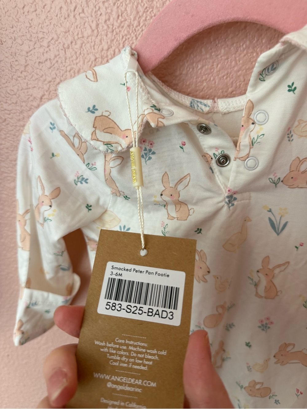 NWT Angel Dear Smocked Bunny Print Footed One-Piece - Picture 3 of 5